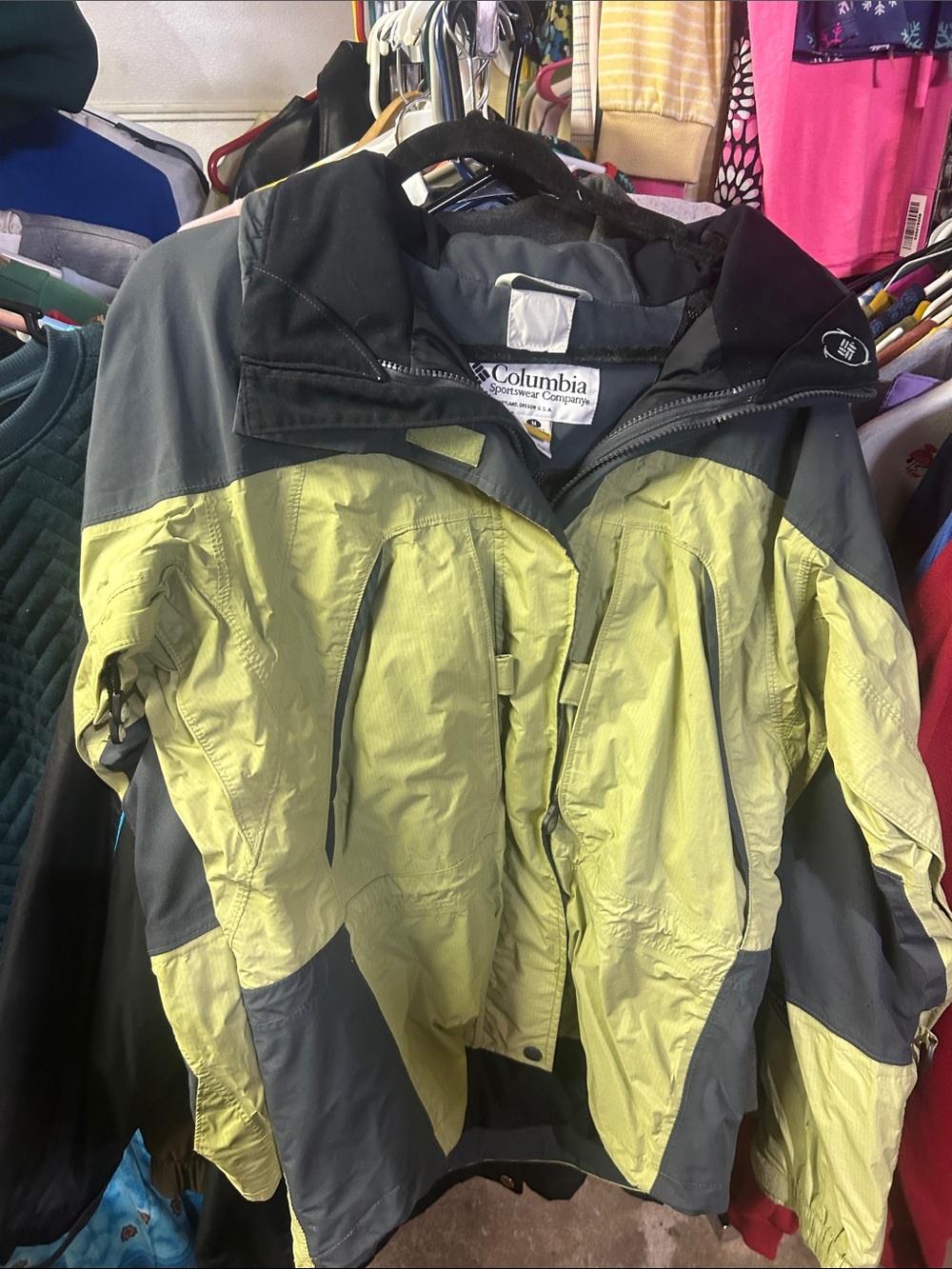 Columbia Kids Lime Green and Gray Waterproof Rain Jacket